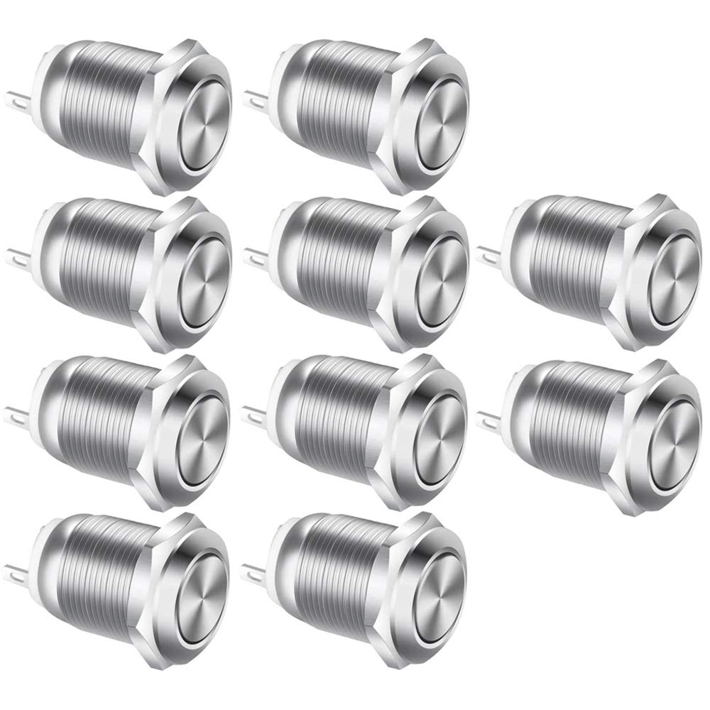 Gebildet 10Pcs 12mm Stainless Steel 2A 12V-24V-125V-250V Waterproof Push Button Momentary Push Button On Off (Flat Head) — image 1