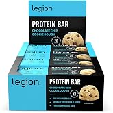 Legion Protein Bar Choc Chip Cookie Dough Grass Fed Low Carb, 12 Count | 20g whey protein baked bars with prebiotic fibre. Low fat, low sugar, soy and gluten-free, grass fed, non-gmo, sugar free.