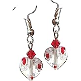 White Red Heart Crystal Earrings - Valentine's Day Mother's Day Birthday Gift Earrings - Handmade Dangles