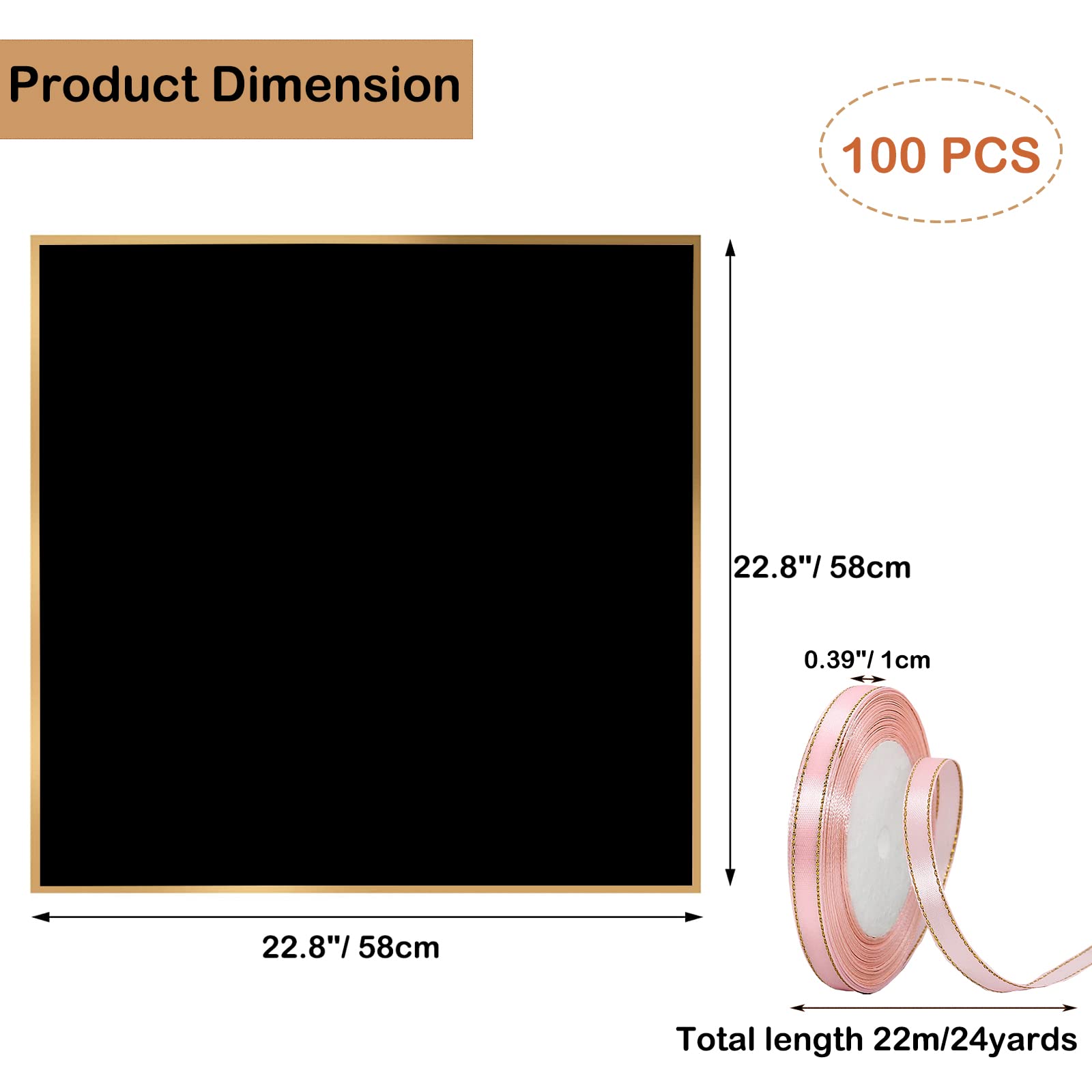 100 Sheets Flower Wrapping Paper with Pure Color Flower Bouquet Wrapping Paper for Waterproof DIY Crafts Packaging, 22.8x22.8 inch (10 Colors) with 3 Ribbons