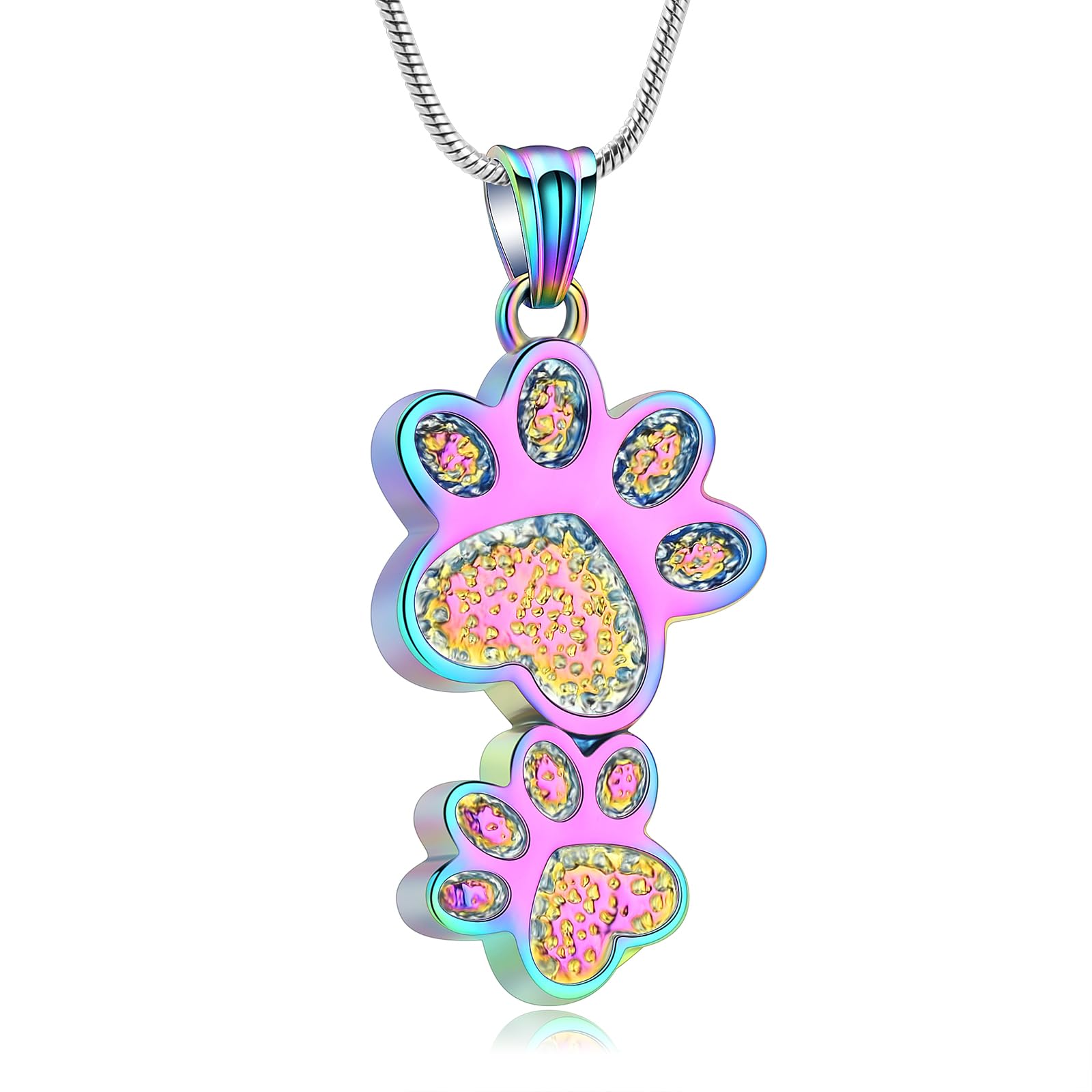 QGJNSGC Urn Necklace for Ashes Dog Pet Ash Necklace Paw Memorial Ash Souvenir Cremation Jewellery Gift for Female Dog and Cat Lovers (Rainbow)
