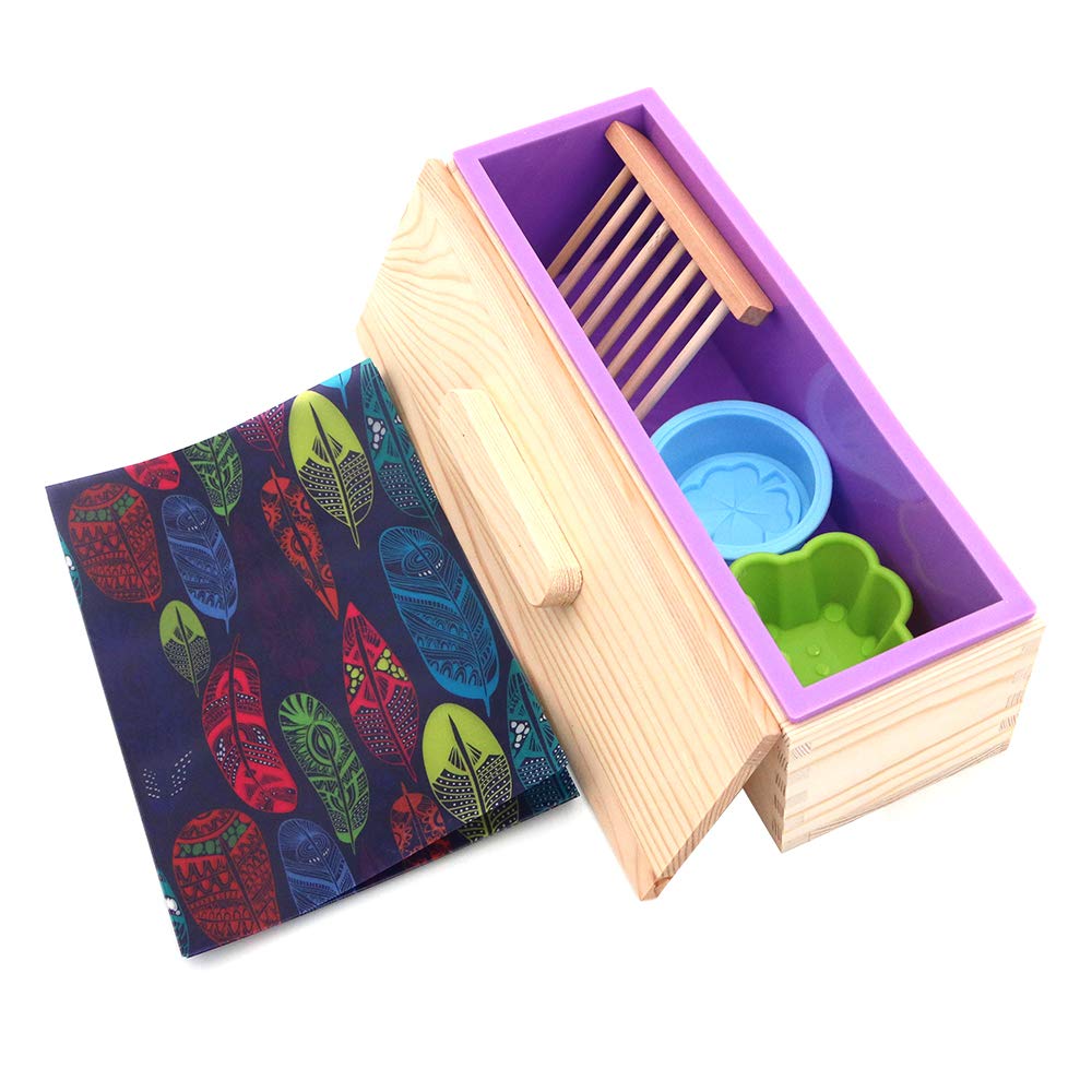 POFET Silicone Mold Making Soap Tools Set, Rectangular Soap Silicone Mold Wood Box, Oil Paper, Soap Holder, Bear/Four-Leaf Clover Flower Pattern Silicone Mold