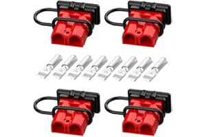 Malictele Anderson Connector, 175AMP 2-4 Gauge Battery Quick Connect 12V-36V Anderson Plug Battery Cable Quick Connect Disconnect Plug Winch Wiring Kit for Cable RV Truck Winch (4 Pack) Red