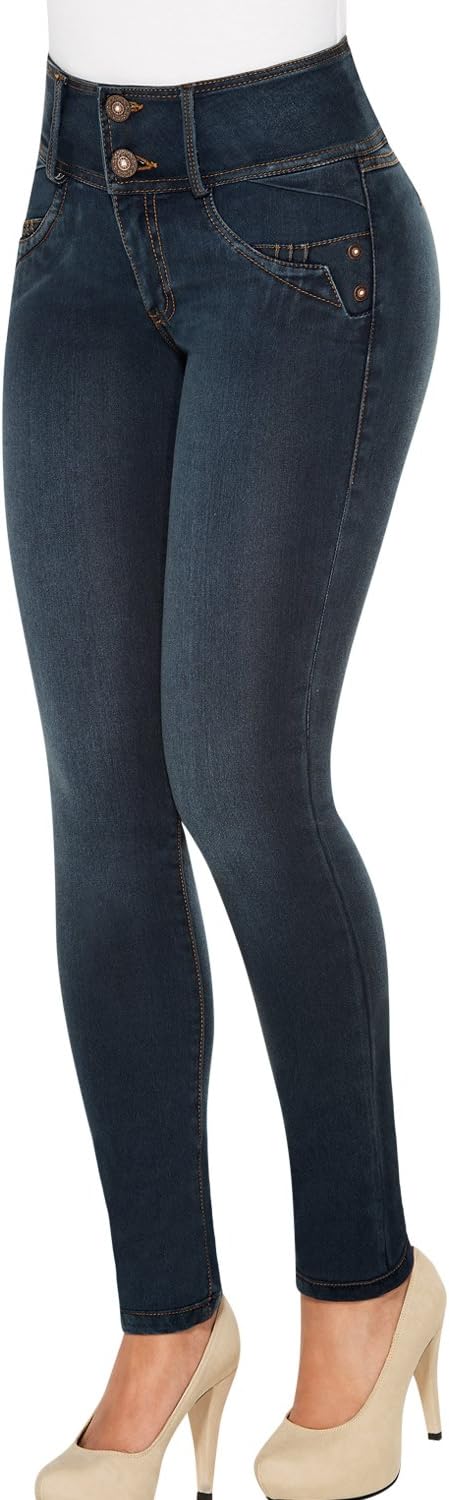 Pulce J8573 - Women's Skinny Jean - Mid Rise - Curvy Fit - Stretch Denim - Jean Colombiano Levanta Cola