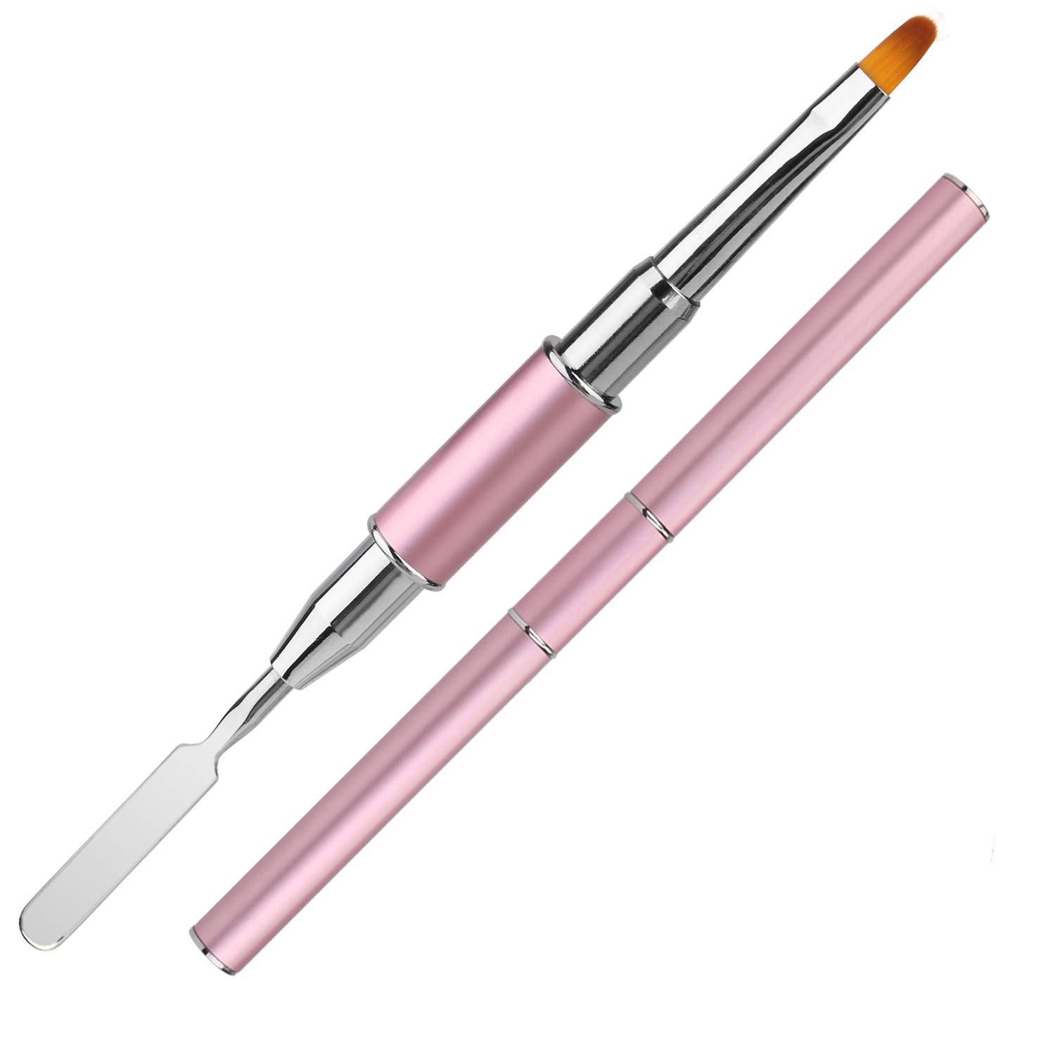 Dual-Ended Gel Brush & Picker Brush tool, Mwoot Stainless Steel 2 in 1 Designs Gel Nail Brushes Gel Nail Tool for Gel Acrylic Nails Extension(Pink)