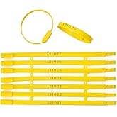 100pcs Plastic Tamper Seals Numbered Security Shipping Tags, Slender Shape Container Ties Fixed Disposable Lock for Trailer Truck Cable (Yellow)