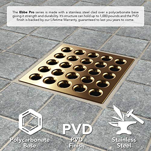 Ebbe E4408 Square Shower Drain Grate, Brushed Bronze + Ebbe E4400 Drain Riser Black Bundle - Thumbnail 3