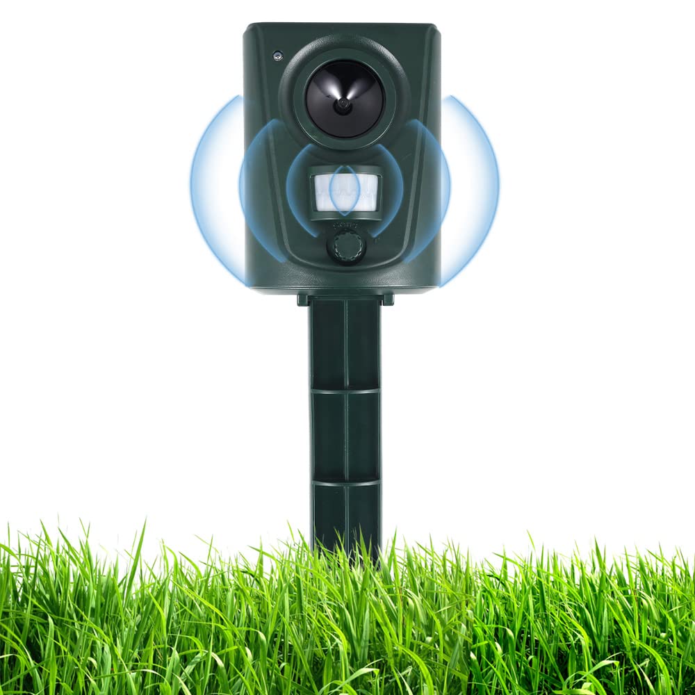 Garden Cat Repeller, SUCCEASY Ultrasonic Animal Repeller, Waterproof Animal Scarer PIR Sensor, Animal Deterrent Outdoor with Ground Spike for Garden Yard Field Farm Dogs Birds Squirrels Rodent