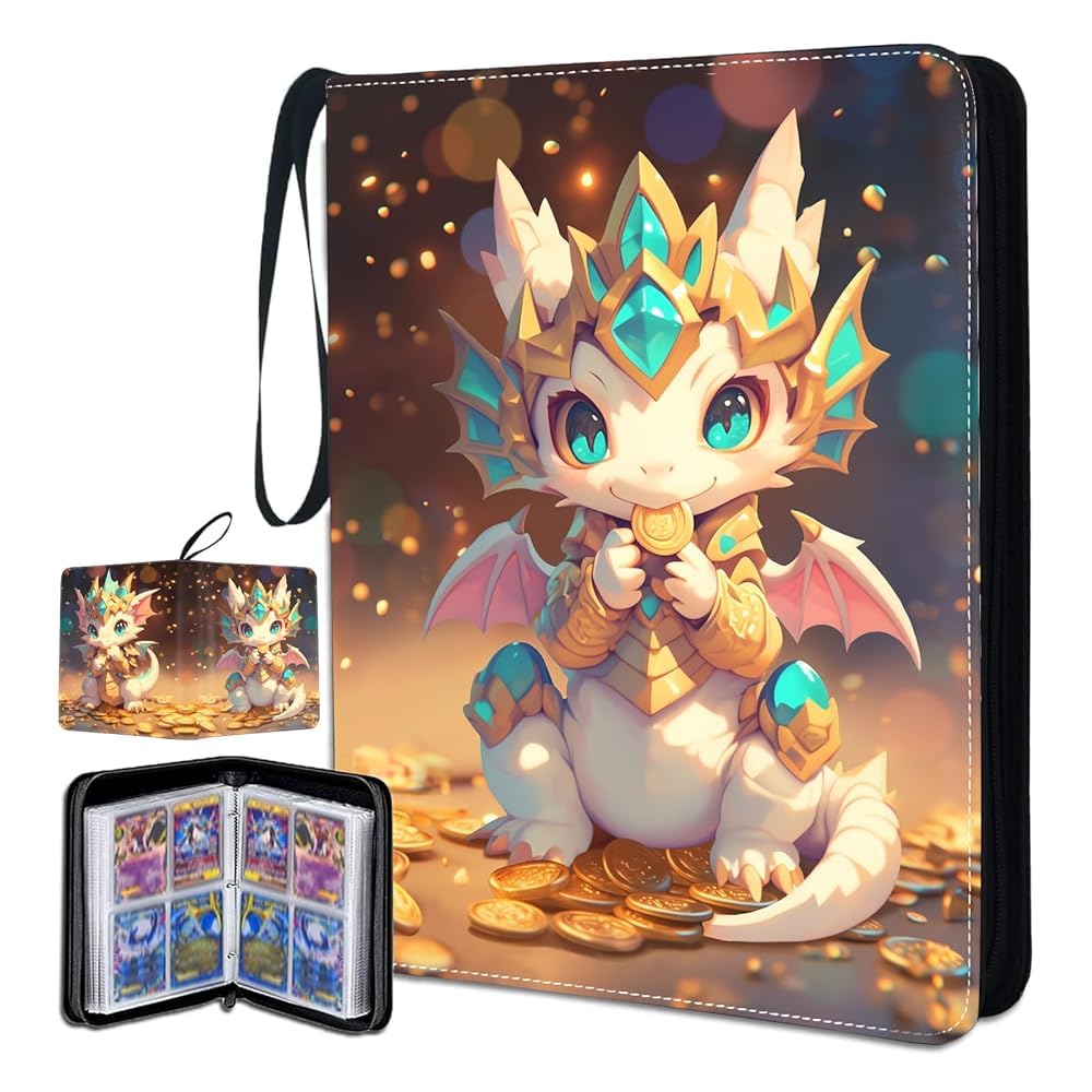 400 Pocket Dragon Trading Card Storage Album, Collectible Trading Card Binder with 50 Durable 4-Pocket Pages and Zipper for Game Cards, Christmas Birthday Gift for Card Collector