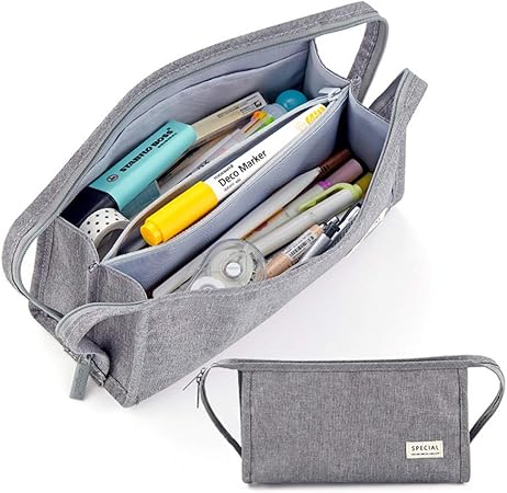 Amazon Starour ペンケース 大容量 帆布 筆箱 多機能 ペンポーチ ツールペンケース 文具バッグ 中小学生 高校生 大学生 男の子 女の子 子供 サラリーマン ビジネス 社会人用 コンパクト 多層 化粧ポーチ 持ち便利 グレー ペンケース 文房具 オフィス用品