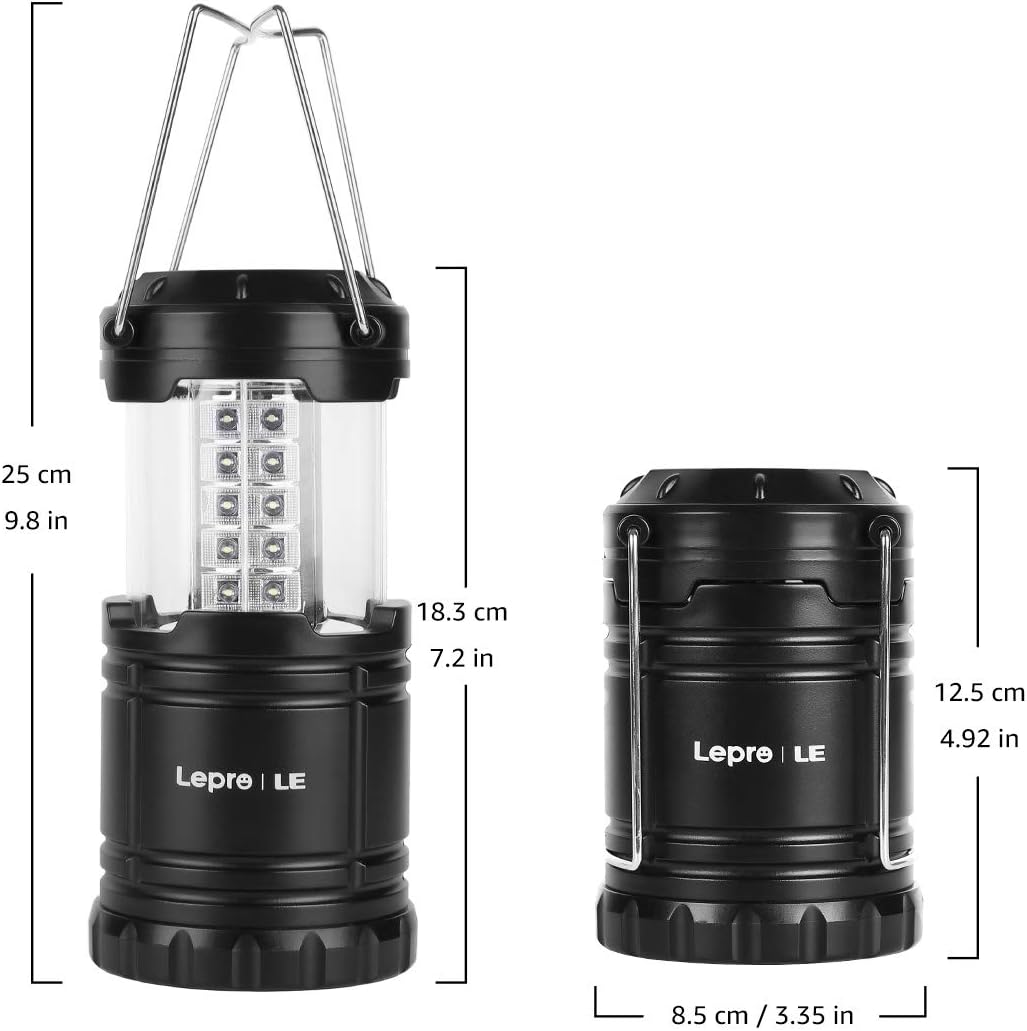 Lepro Portable LED Camping Lantern Outdoor 30 LEDs Flashlights IPX4 Water Resistant Lamp Battery Powered Light for Camping, Hiking, Survival kits for Emergency, Power Failure, Hurricane(4 Packs) - - 