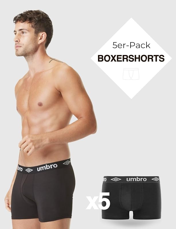 Boxershorts Herren 100% Baumwolle, 5er-Pack, Schwarz CLA (M)