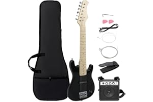 Smartxchoices 30 Inch Electric Guitar, Starter Kit for Kids with 5W Amplifier,Picks, Gig Bag, Shoulder Strap, Cable & Accessory Kit,Solid Wood Body, Black