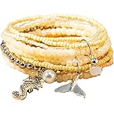 Green Charm Beaded Bracelet Set For Women Trendy, Female Bohemian Hippie Jewelry, Adjustable Fashion Dainty Pearl Bangle Jewelry with Shell Turtle, Anniversary Birthday Valentine's Day Gifts.