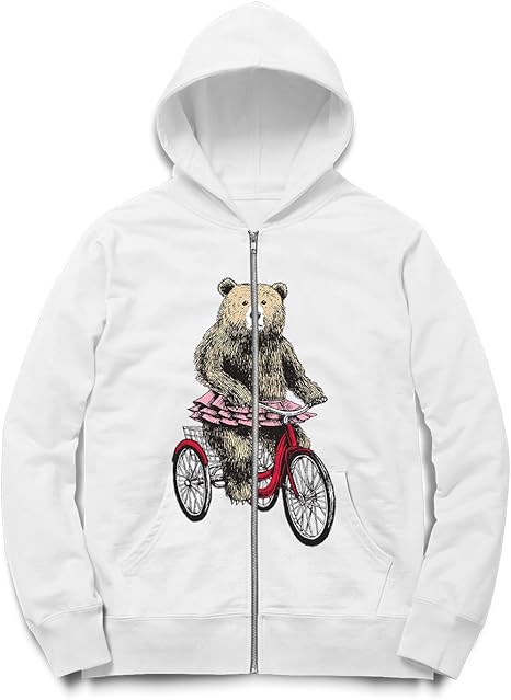 Amazon ノーブランド品 三輪車に乗るクマ メンズ ジップアップパーカー オリジナルプリント 通販