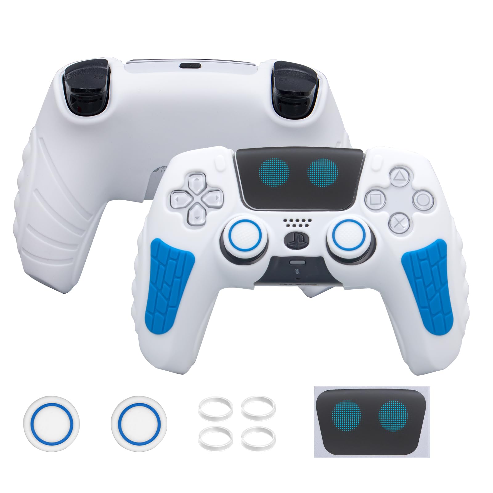 ECHZOVE Anti-Slip Silicone Cover for P5 – Soft Protective Skin with Thumb Grips & Touchpad Sticker – White Gaming Accessory for PS 5