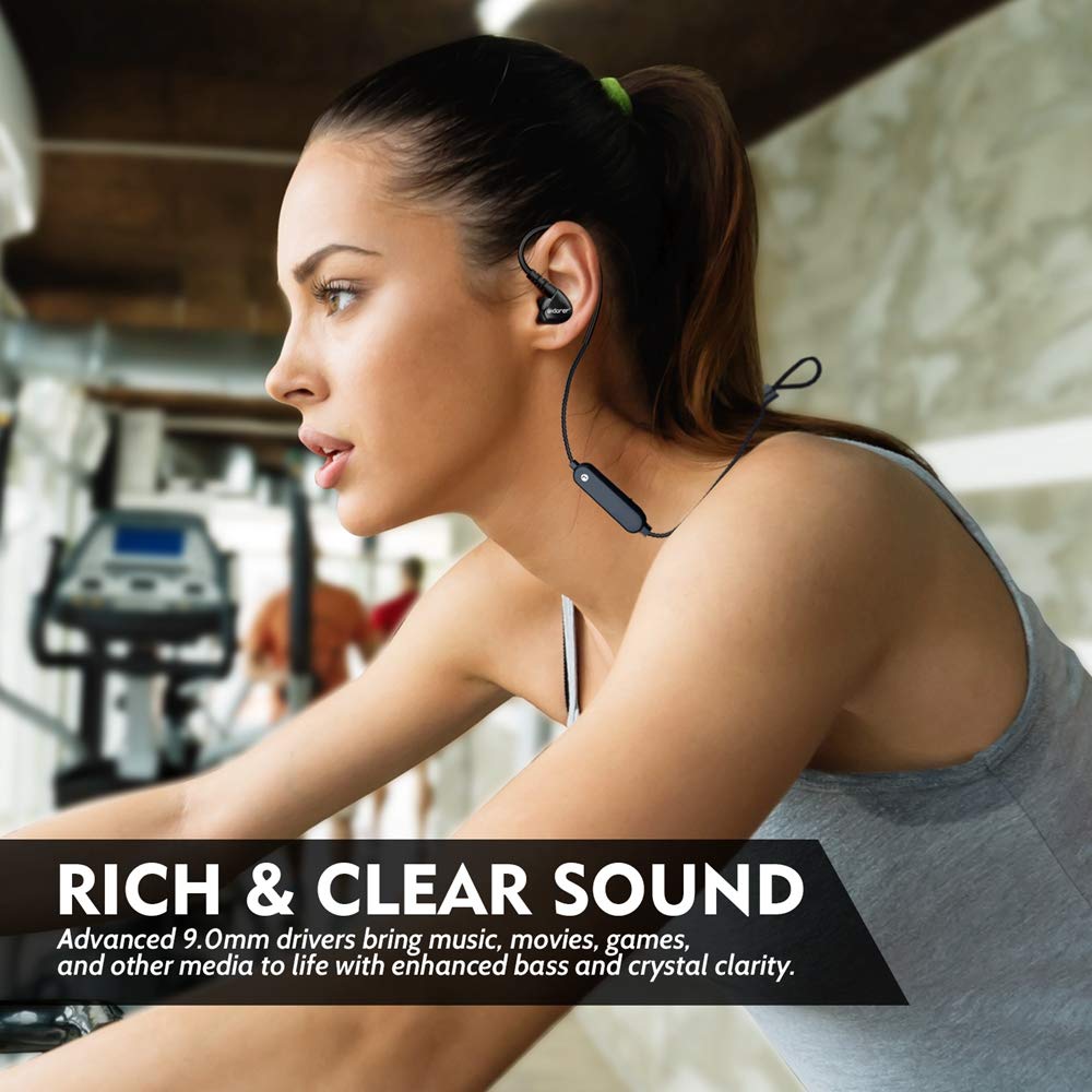 Wireless Earphones, Adorer B2 Sweatproof Bluetooth Heaphones for Sport, Running and Gym, 8 Hours Playtime, IPX4 Waterproof, Noise Isolating Earbuds (Black)