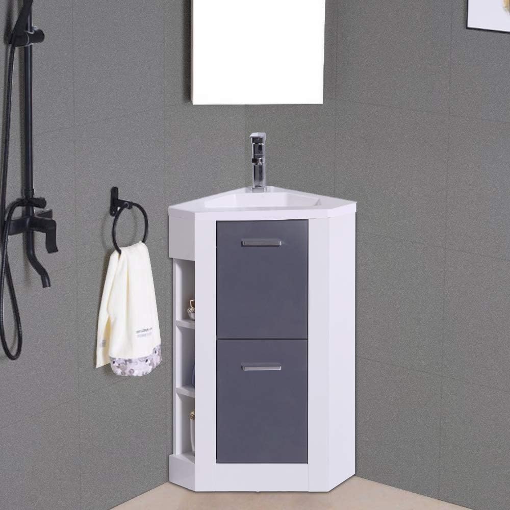 Nrg Bathroom Vanity Corner Unit Floor Standing Compact Sink Cabinet Storage Furniture Gloss Grey Amazon Co Uk Kitchen Home