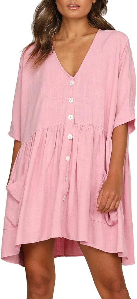 LUCA Women's Solid Short Sleevel Loose Plain Dresses Casual Short Dress with Pockets