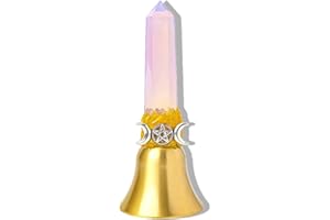 RJINGSHI Handbells Altar Bells Natural Crystal Tower Bell Witch's Bells Hand Bell Loud Brass Call Bells for Meditation, Prayer, Reception, Pet Feeding and Home Decoration (Rose Opal, 4.53")