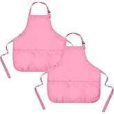 DALIX Apron Commercial Restaurant Home Bib Spun Poly Cotton Kitchen Aprons (3 Pockets) (2, Pink)