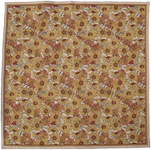 C Charlotte Home Furnishings IncSunflowers Square Belgian Throw - 59 in. x 59 in. Cotton/Viscose/Polyester by Vincent Van Gogh