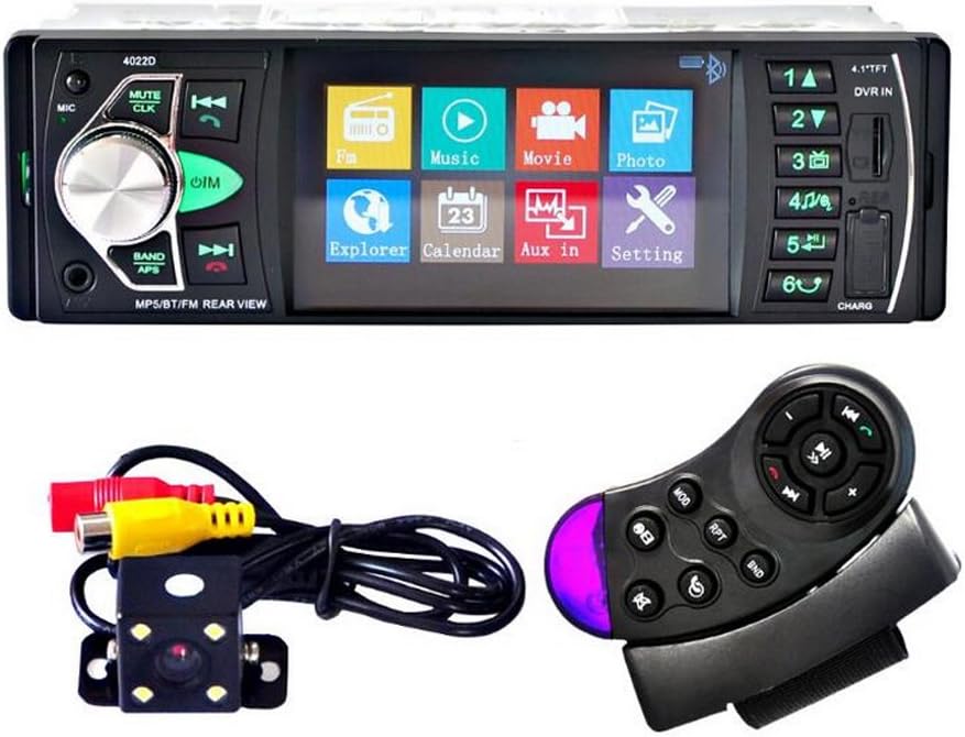 BOOMBOOST 4022D Car Portable Radio Music Player with Rear View Camera Support Bluetooth MP5/FM Transmitter Car Video Support Steering Wheel Remote Control+4LED car Camera