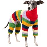 Dog Sweater Onesie for Italian Greyhound and Whippet, Fleece Pajamas with Ribbed Turtleneck, Warm Pullover Full Body Winter Coat, Colorful Print (Rainbow, XX-Small)