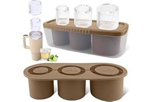 Tcamp Tumbler Ice Mold, Ice Cube Tray With Lid and Bin for 30-40 oz Tumbler Cup, Silicone Ice Cube Molds for Chilling Cocktails, Whiskey, Drinks, Coffee, Tea, Easy Fill and Release Ice Maker (Brown)