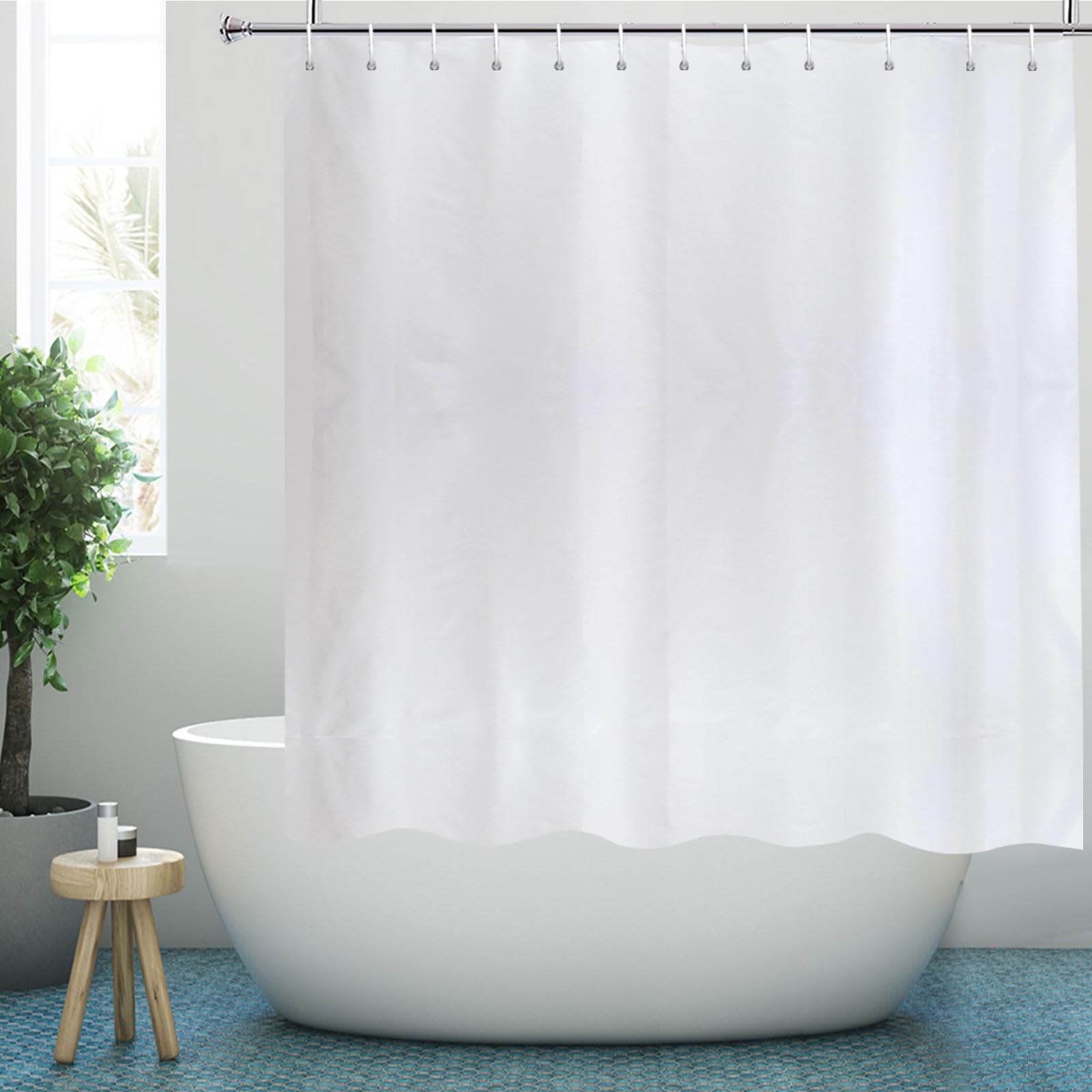 YISURE Weighted Shower Curtain 160 Drop, White Waterproof Fabric Short Shower Curtain for Bathroom, 180x160cm/71 x63 — image 1