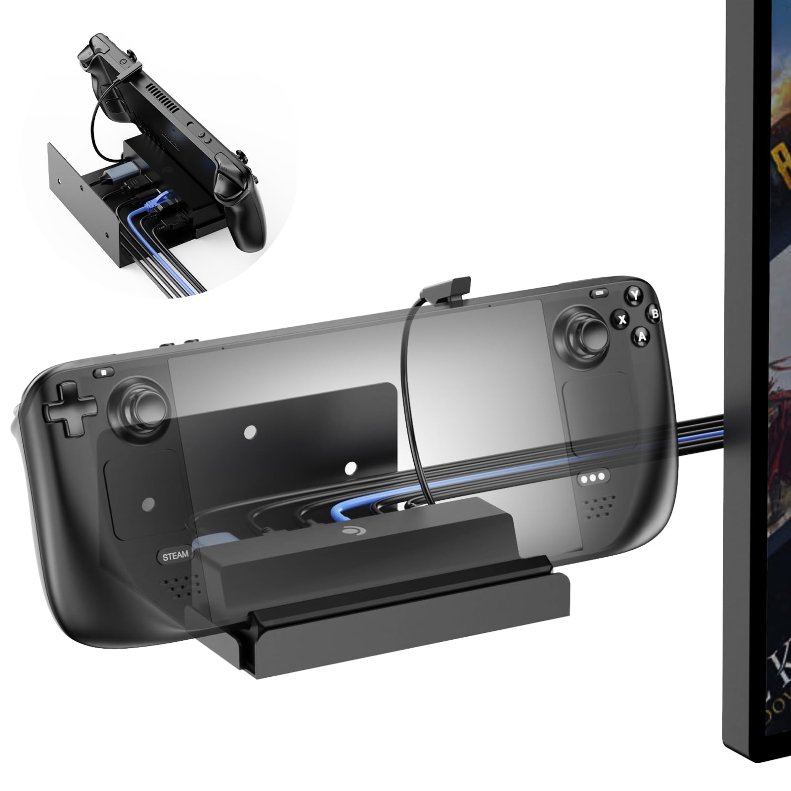KUNSLUCK Wall Mount for Steam Deck Dock Official, Steam Deck Dock Wall Mount Stand, Mount Your Steam Deck on the wall or Near TV