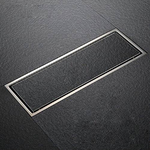 SUS304 Stainless Steel Linear Shower Floor Drain with Tile Insert Grate Removable Cover 11.8 inch Long, Brushed Finish