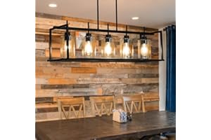 DSMJFU DSMJFU DSMJFU Black Farmhouse Rectangular Chandelier for Dining Room, 5-Light Linear Pendant Lighting, Rectangular Kitchen Island Light Fixture Over Table, Adjustable Height Chandelier Hanging Light