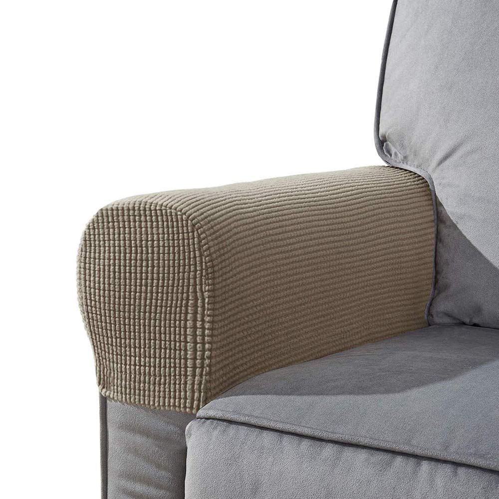 NEKOSUKI Arm Rest Covers Set, Set of 2 Stretch Armchair Covers for Arms, Spandex Polyester Sofa Arm Caps Non Slip Armrest Covers for Chairs Furniture Protector (Sand)