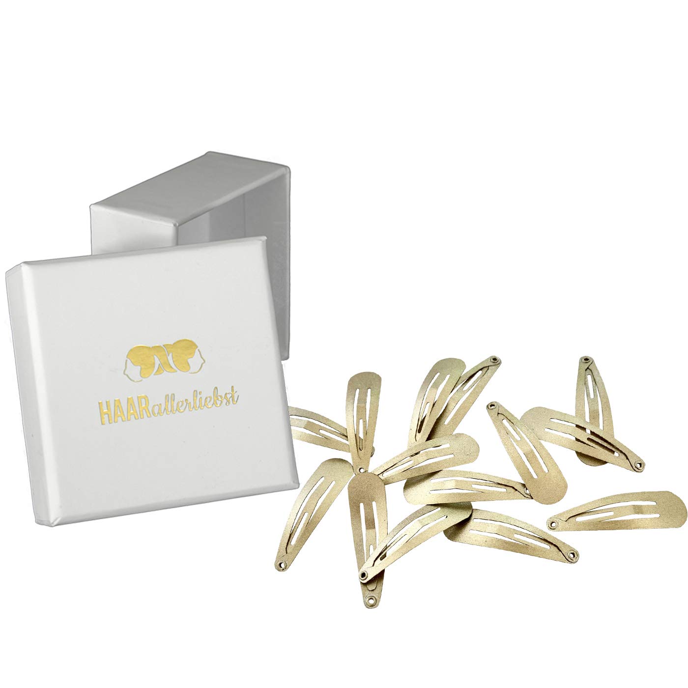 HAARallerliebst Hair Clips (Pack of 14) Gold Shimmer 3.9 cm with Box for Storage (Box Colour: White)