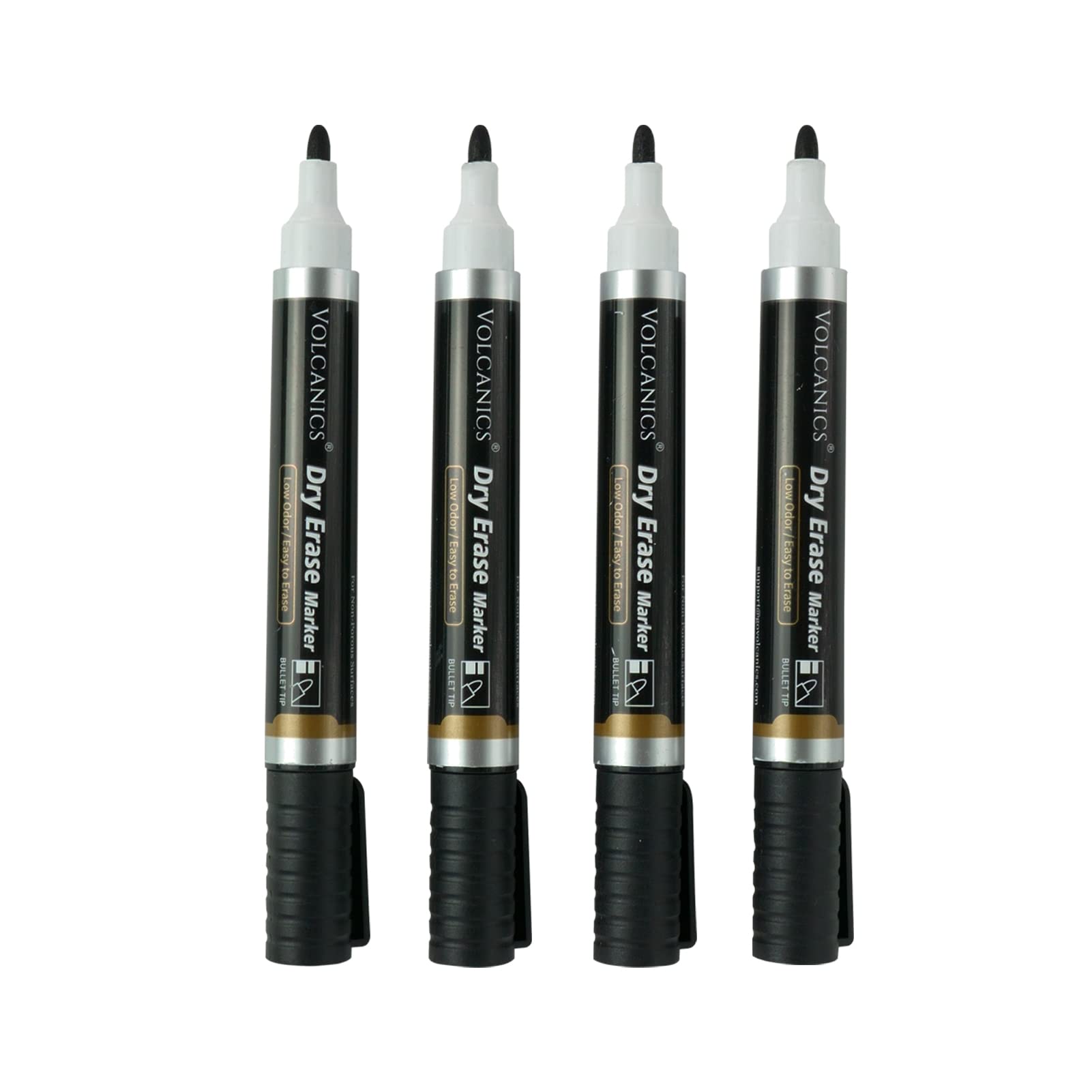 Volcanics Jumbo Black Dry Wipe Pens Whiteboard Pens Low Odor Whiteboard Markers Pack of 4