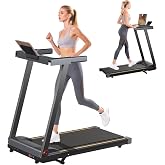 DeerRun Foldable Treadmill for Home with 6% Manual Incline &amp; Handlebar, Compact Folding Walking Pad Treadmill for Walking, Jogging &amp; Running, 0.6-7.5 MPH, 300 lb Capacity, App &amp; Remote Control