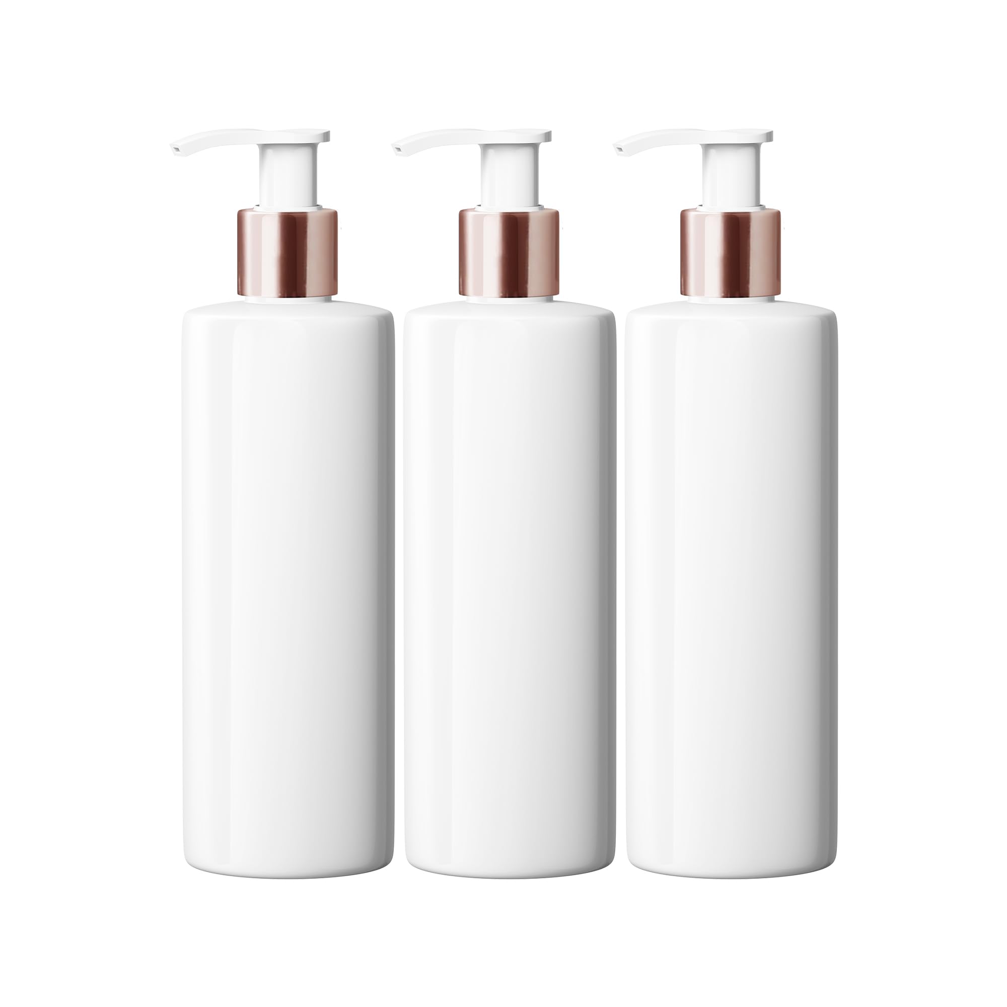 Mrs Hinch Customisable DIY Refillable 500ml PET Plastic Lotion Pump Bottle - White, Rose Gold Lids (3)