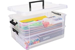 TERGOO 2 Layer Plastic Storage Containers with Lids, Multipurpose Clear Stack & Carry Box, Portable Craft Organizers and Storage Bin for Organizing Art & Craft, Sewing, Makeup, Nail Supplies (Black)