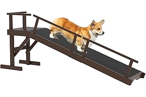 ZENTAVO 61" Dog Ramp for Bed, Pet Ramp with Removable Side Rail and Non-Slip Surface, Pet Ramp for Small & Large & Senior Dogs with Rest Platform and DIY Glow Strips,Dog Stairs for Couch, Brown