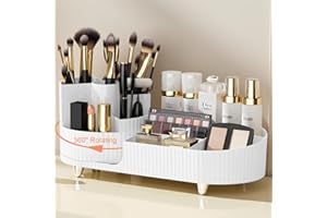 Onewly 360° Rotating Makeup Organizer, Vanity Display Case for Cosmetic, Brush, Lipstick and Cream (White（Large)