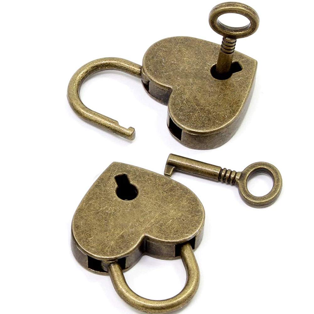 2 Pieces Heart Shaped Lock,Heart Padlock with Key,Vintage Padlock,Mini Lock,Metal Heart Padlock,Bronze,Used for Diaries, Jewelry Boxes, Storage Boxes, Cabinets, Coin Boxes, Holiday Gifts