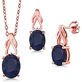 Gem Stone King Gemstone Birthstone Pendant Earrings Jewelry Set for Women | 18K Rose Gold Plated Silver | Oval 9X7MM | 18 Inch Chain | Fine Jewelry Gifts