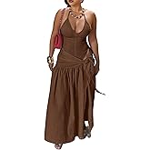 Womens Summer 2 Piece Maxi Skirt Sets Sexy Halter V Neck Backless Thong Bodysuits Wrap Beach Cover Ups Vacation Outfits