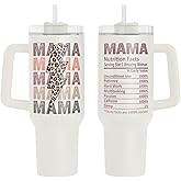 Fancyfams Mama Cup, 40 oz Stainless Steel Travel Tumbler with Handle Lid and Straw, Funny Birthday Present Mom Gift Mothers Day Gifts from Daughter Son, Unique Idea Husband Kids Wife (Mama - 40oz)