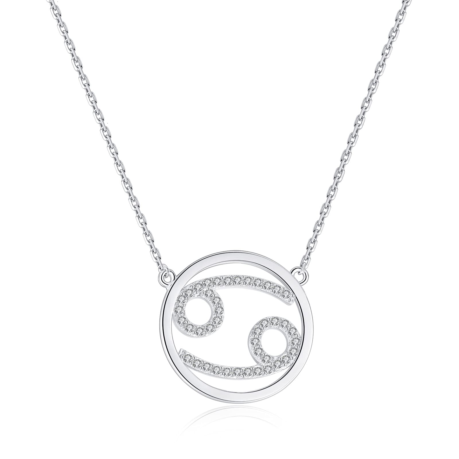 Qings Cancer Constellation Zodiac Necklace for Women Fashion Round Horoscope Astrology Pendant Necklaces with 5A Cubic Zirconia, Galaxy Jewelry Simple Birthday Best Gifts for Teen Girls