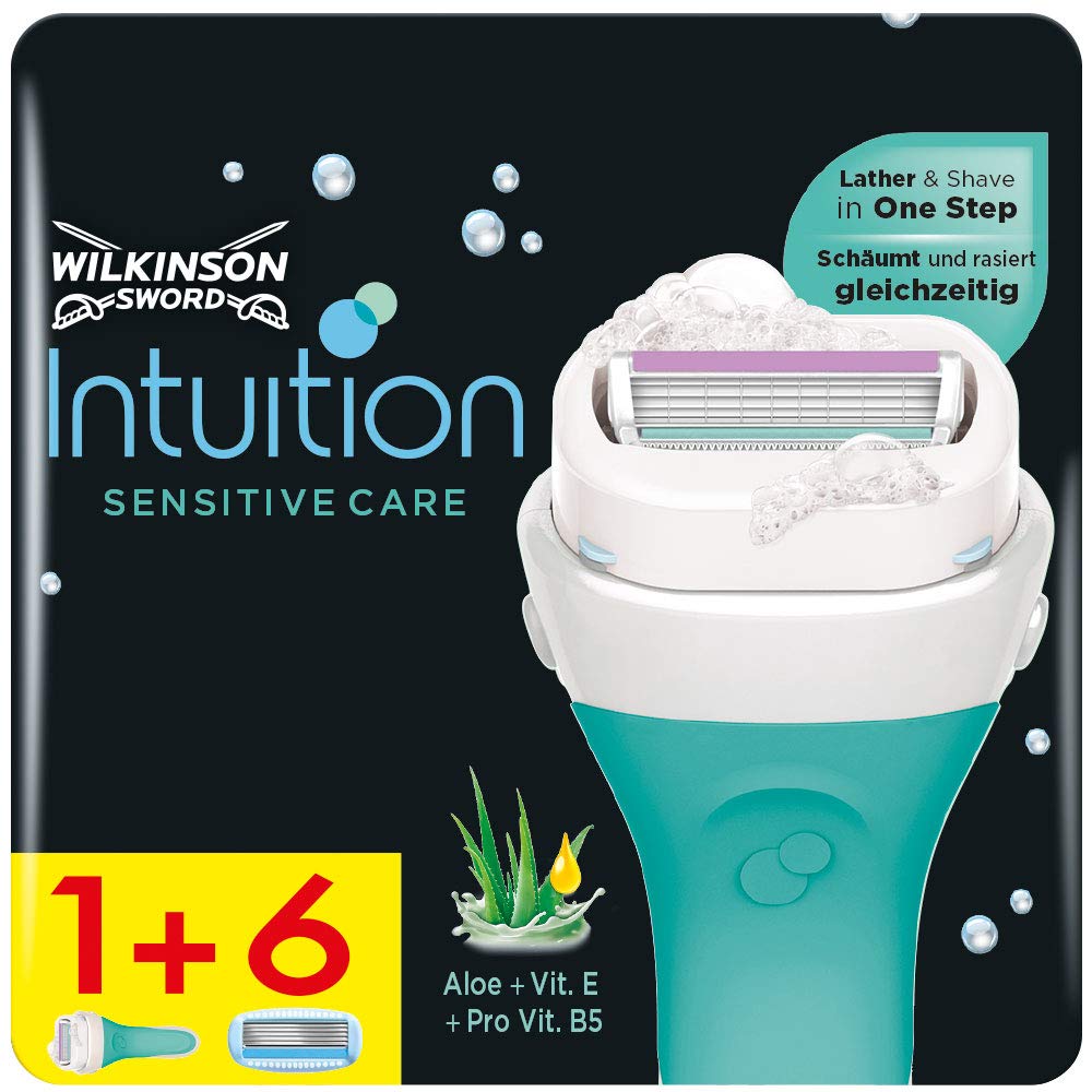 Wilkinson Sword Intuition Razor for Women + 7 Refills, Conditions, Depilates & Hydrates, 4 Blades, Recyclable Packaging, Sensitive Skin, Red