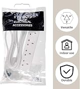 Invero 4 Way Gang Power Extension Lead Cable 3M Metre White 13A UK Plug Approved view 4