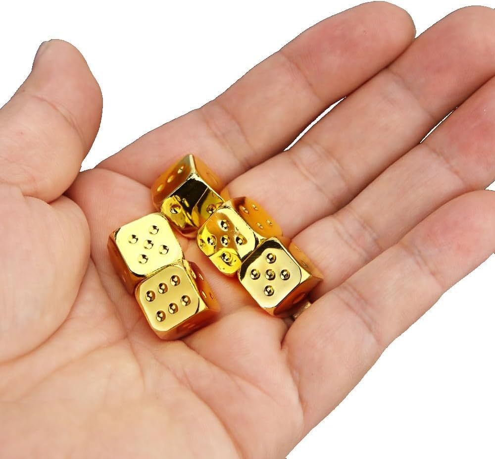 Photo 1 of OEAYA 5 Pieces 6-Sided Dice 13MM Solid Metal Game Dice Set Zinc Alloy Polyhedral Dice for Board Game (Gold)