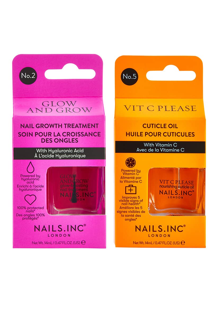 Nails.INC Glow For It 2-Piece Nail Treatment Set – Nail Growth Treatment & Cuticle Oil Duo, Strengthens, Hydrates & Nourishes with Hyaluronic Acid & Vitamin C, Vegan & Cruelty-Free Nail Care